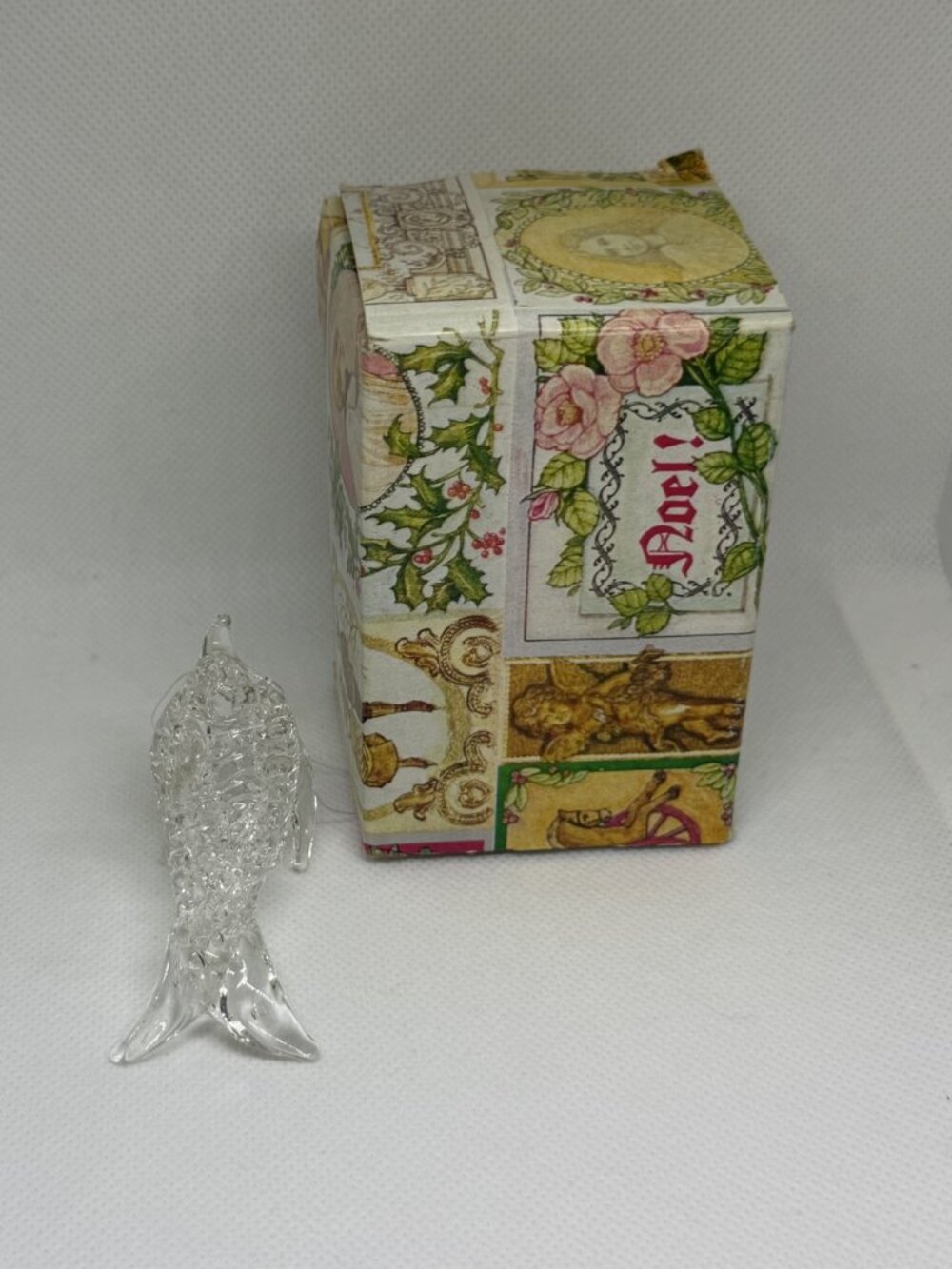 Vintage Clear Glass Crystal Fish Ornament w/ Original Noel Box